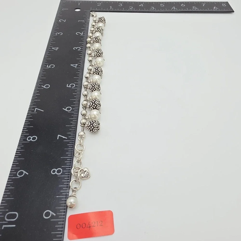 BRIGHTON 'Sophisticate' Bracelet Faux Pearls BELeads Silver Plate 6.75" - Picture 12 of 12